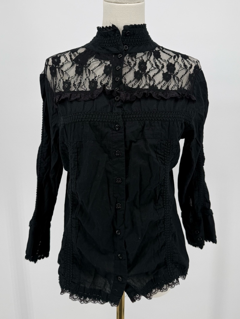 Mix It Black Lace Blouse Floral Victorian Ruffle Whimsygoth Top Large
